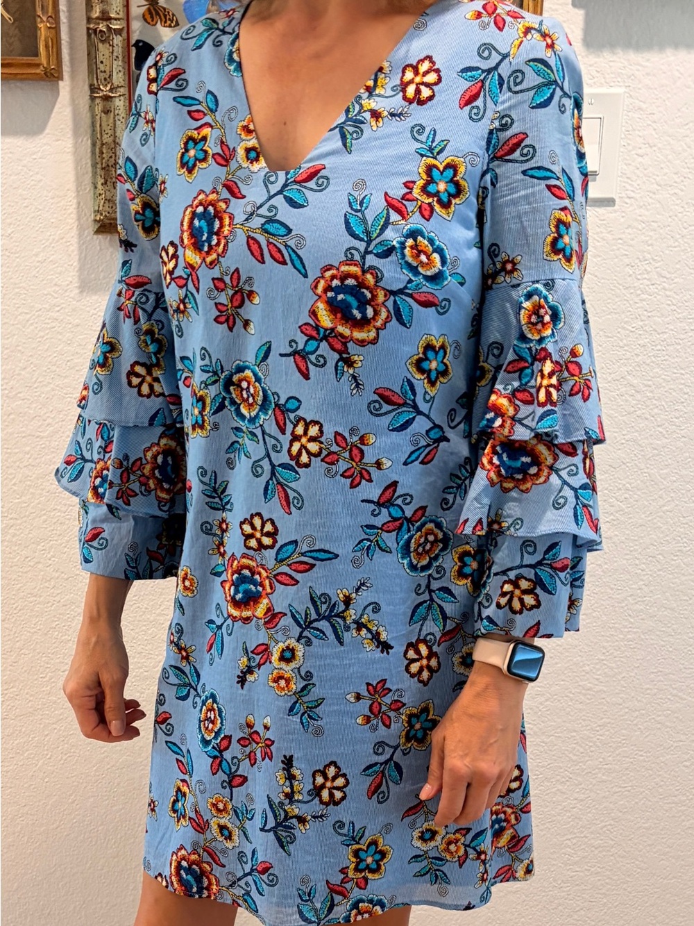 Nicole Miller Light Blue Floral Print Blouse